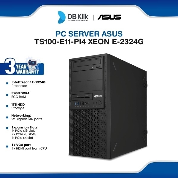 PC Server ASUS TS100-E11-PI4 INTEL Xeon E-2324G 16GB DDR4/HDD 1TB INTEL UHD DOS